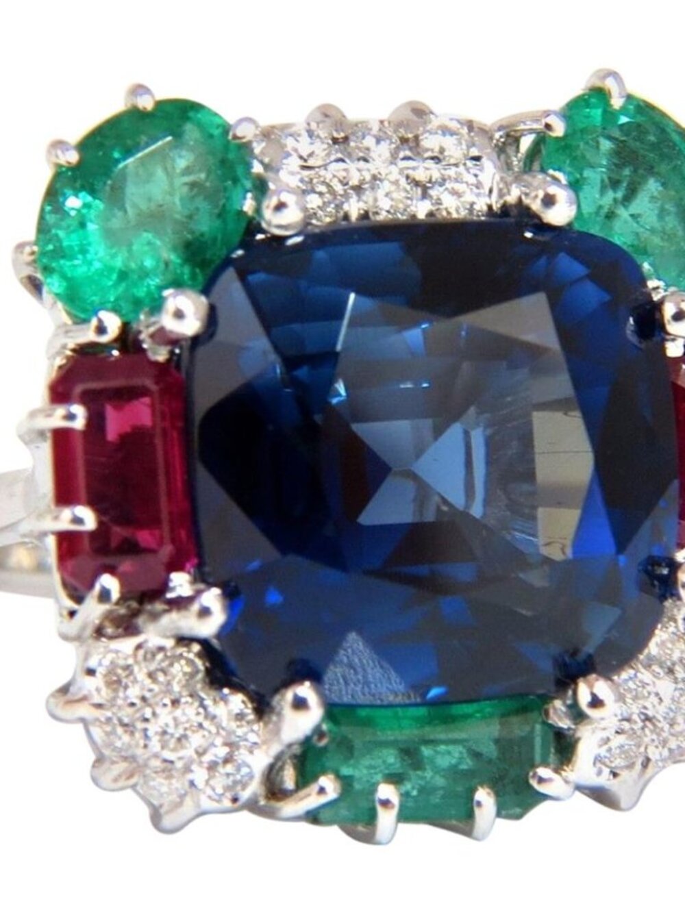 18ct Lab Created Sapphire Natural Emerald Ruby Diamonds Ring 18kt gold*